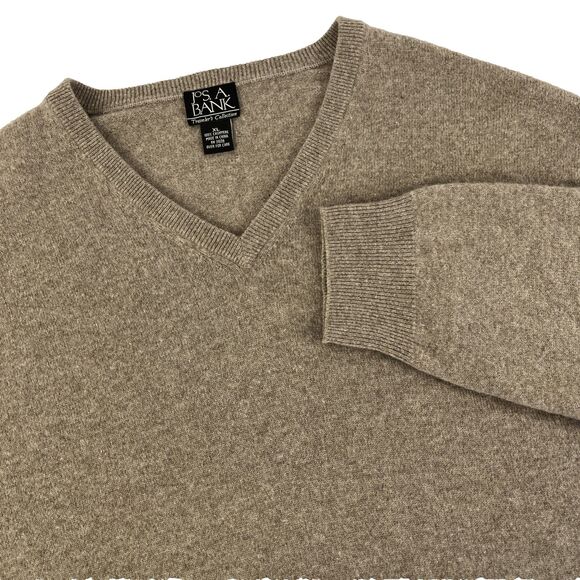 Mens Jos. A. Bank 100% Cashmere V-Neck Sweater Size XL Beige - Picture 1 of 8